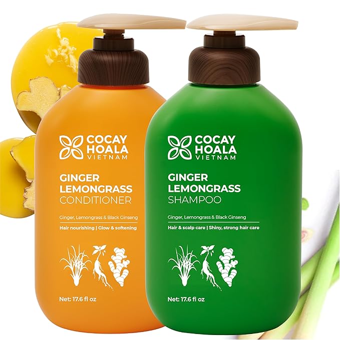 VIETNAM Shampoo and Conditioner Set for Thinning Hair, Lemongrass and Ginger Shampoo for Hair Strengthening & Reduced Breakage, Paraben Free (17.64 oz, 2 Pack) COCAY HOALA