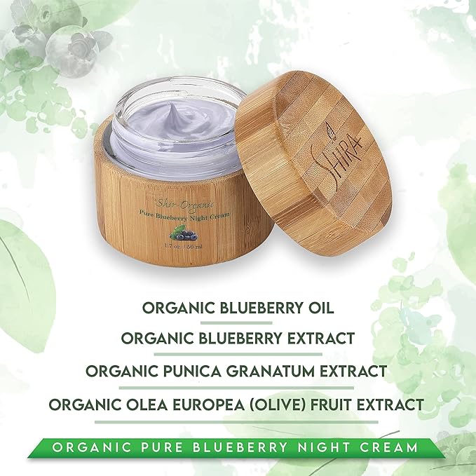 Shira Shir Organic Blueberry Night Cream for Nourished, Wrinkle-Free, Radiant Skin. Moisturizer Face Cream with Anti-Aging Formula keeps Skin Hydrated, Facial Skin Care Product (15ml)