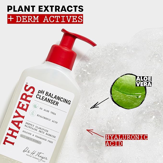 THAYERS pH Balancing Daily Cleanser, Face Wash with Aloe Vera, Gentle and Hydrating Skin Care for Dry, Oily, or Acne Prone Skin, 8 FL Oz.