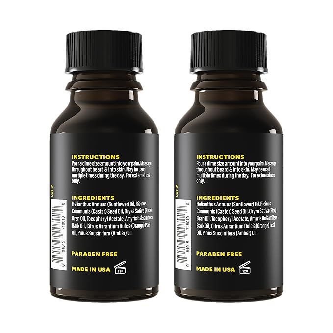 The Beard Club Premium Sandalwood Beard Oil for Men - Natural Castor & Sunflower Seed Oils - Beard & Mustache Conditioner - Hydrates, Moisturizes & Soothes Dry Skin - Strengthens Follicles (2PK)