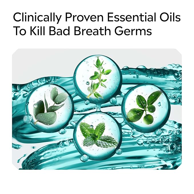 Listerine Cool Mint Intense Antiseptic Mouthwash, Daily Oral Rinse Kills 99.9% of Germs That Cause Bad Breath, Plaque and Gingivitis. for a Fresh, Clean Mouth, Intense Mint Flavor, 250 mL/ 8.5 Fl.Oz.
