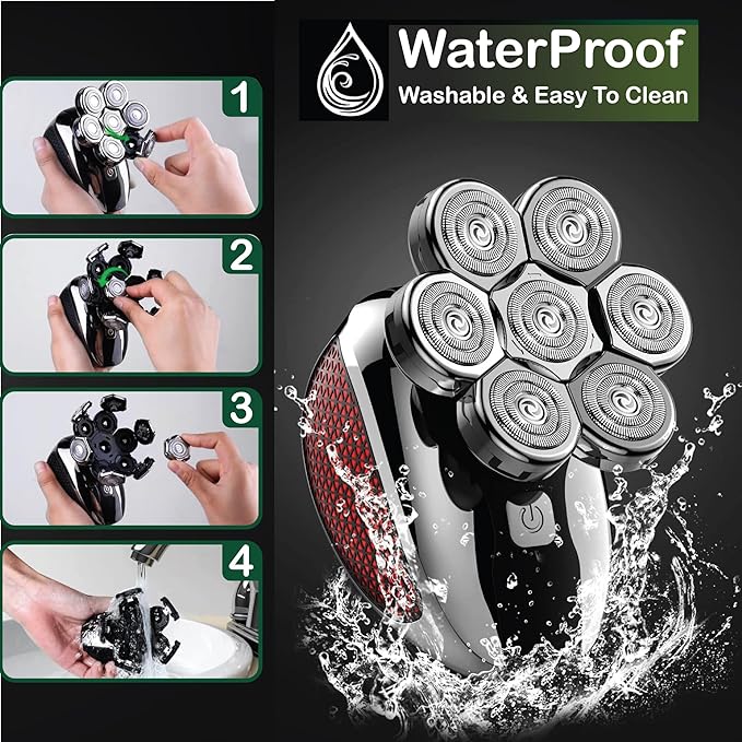 Head Shavers for Bald Men - Upgraded Detachable Men's Electric shavers - IPX6 Waterproof Electric Razor for Men - 7D LED Display Rechargeable Grooming Kit with Type-C Charge