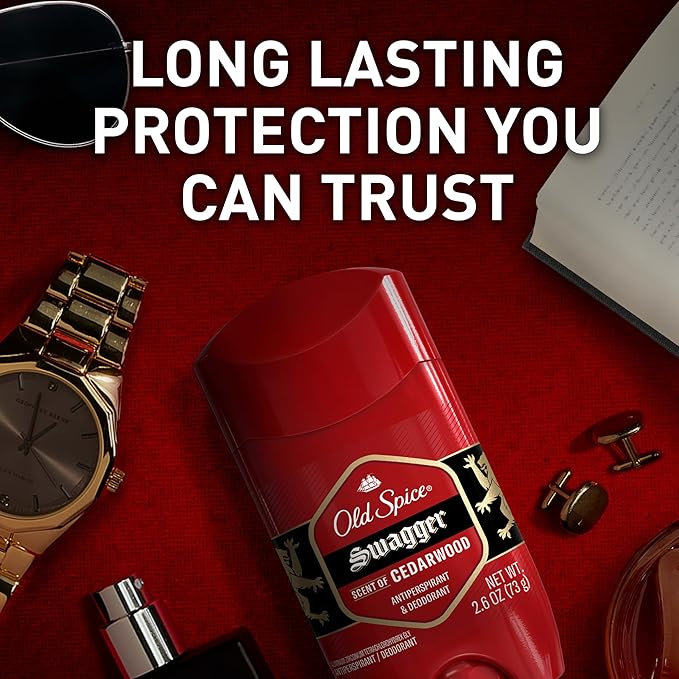 Old Spice Antiperspirant Deodorant for Men, 24/7 Sweat & Odor Protection, 24/7 Lasting Freshness, Invisible Solid, Swagger with Cedarwood Scent, 2.6 oz