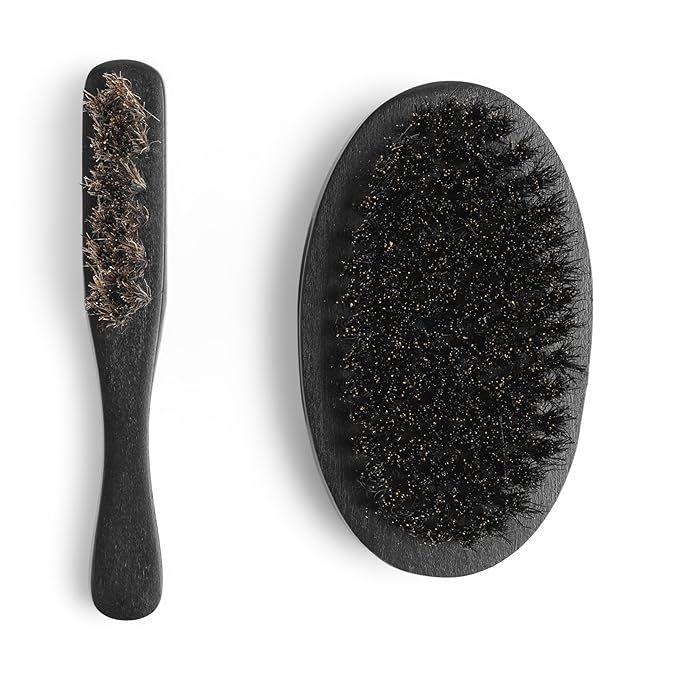 Beard Brush for Men - Natural Boar Bristle Beard Brush Kit - Soft Small Mustache Brush for Men - Premium Travel Grooming Set by Hunter Jack