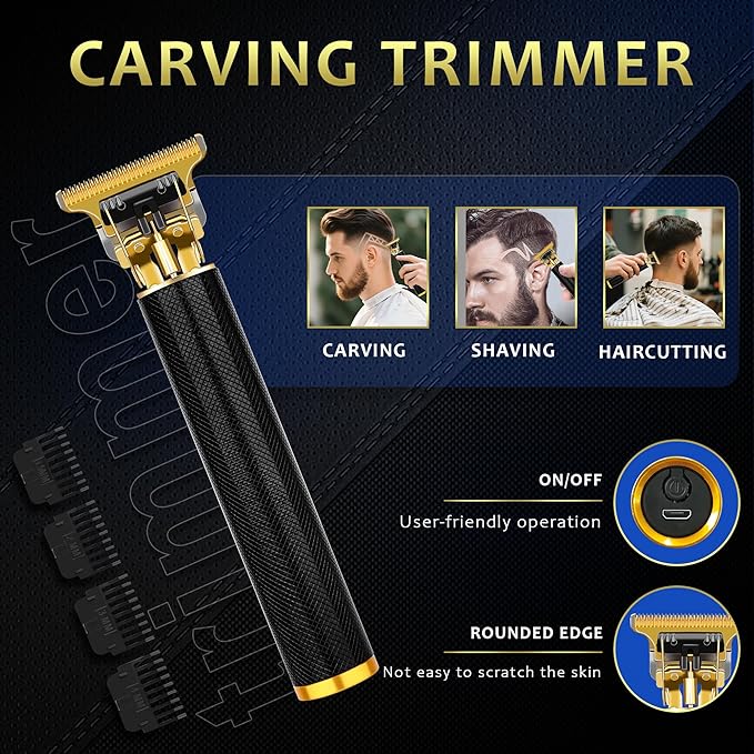 Hair Clippers for Men with LED Display, 4-Piece Cordless Grooming Kit with Hair Clipper, Beard Trimmer, Foil Shaver & Nose Trimmer, Complete Set for Home Barber