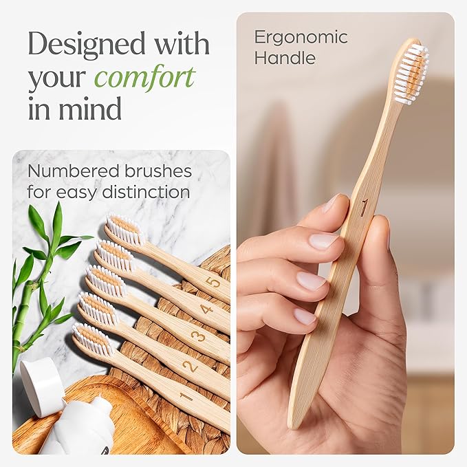 Bamboo Toothbrushes 10 Pack - BPA Free Soft Bristles Toothbrushes, Eco-Friendly, Natural Wooden Toothbrush