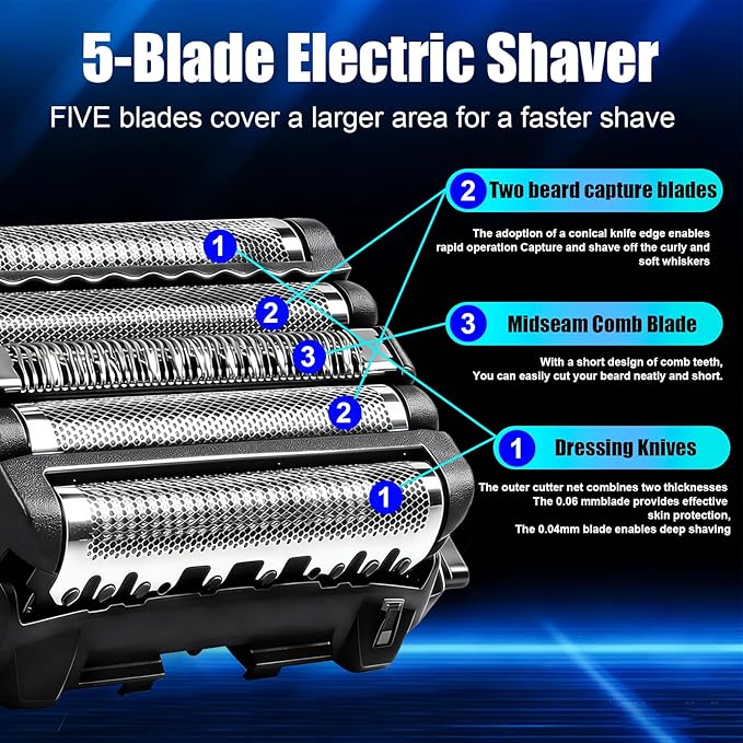 Shaver Replacement Blades and Foil Compatible with Panasonic ARC5 5-Blade WES9032P ES9032 ES9034 ES9036 ES9038, Fits Models ES-LV61, ES-LV65, ES-LV67, ES-LV95, ES-LV97(1pc)
