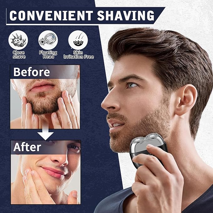 Mini Electric Shavers for Men, Electric Rotary Razor for Men, IPX7 Waterproof Rechargeable Portable Travel Shaver with Slide Touch Form Switch, Cordle