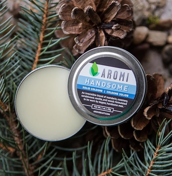 Aromi Solid Cologne | Sweet, Vanilla, Musk Fragrance, Vegan and Cruelty-free Scent, Portable, Travel, Small Gift, Men's Stocking Stuffer, Alcohol-free (Handsome)