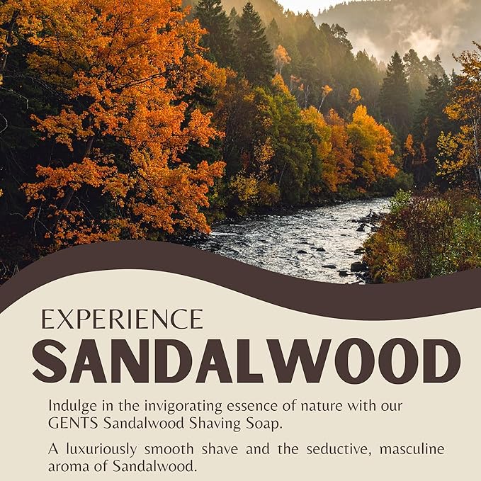 GENTS Men’s Sandalwood Shaving Soap - Natural Bar with Shea Butter & Glycerin for Rich Lather, 3oz