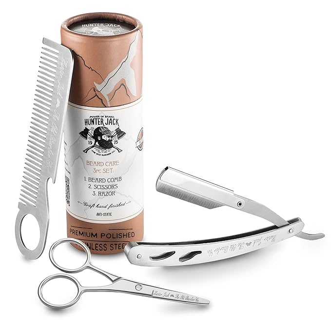 Straight Razor Kit - Complete Straight Razors for Men Kit with Beard Scissors & Metal Comb - Barber Razor for Men - 10 Extra Straight Edge Razor Blades for Shaving - Premium Polished Stainless Steel