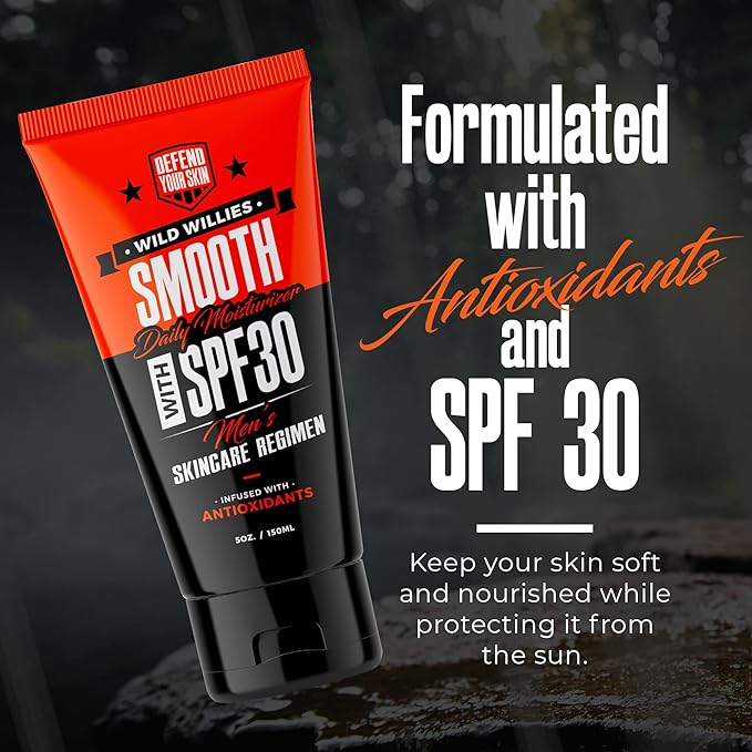 Wild Willies Men's Daily Facial Moisturizer SPF 30 - Antioxidant & Essential Oil Formulated Face Moisturizer for Men - Lightweight Face Lotion for Dry or Oily Skin - Men's Skin Care