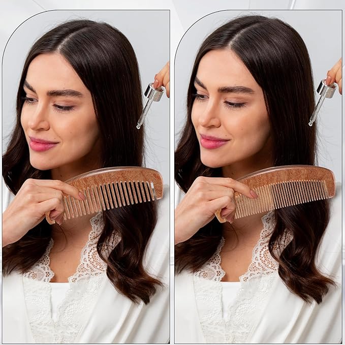 Wooden Comb for Women, 2 Pieces Wooden Hair Combs Natural Sandalwood Fine Tooth Beard Comb Anti-Static Wide Tooth Detangling Combs for Women Men Curly Straight Hair