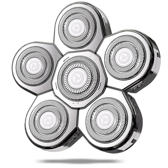 Magnetic Head Shaver Replacement Heads 7 Double Ring Waterproof Rotary Razor Blades for Bald Men Compatible with freebird wyklaus shpavver & Other Brands(silver6)