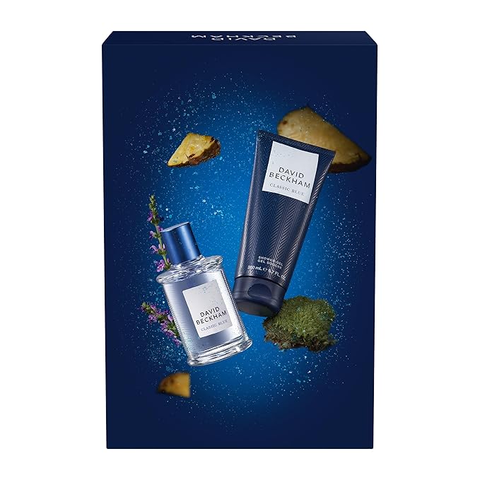 David Beckham Classic Blue Giftset 1.6 fl oz EDT + 6.7 fl oz Shower Gel, Notes of Pineapple, Apple Sage, and and Cashmere Wood, Men's Fragrance, Long Lasting, Everyday Fragrance