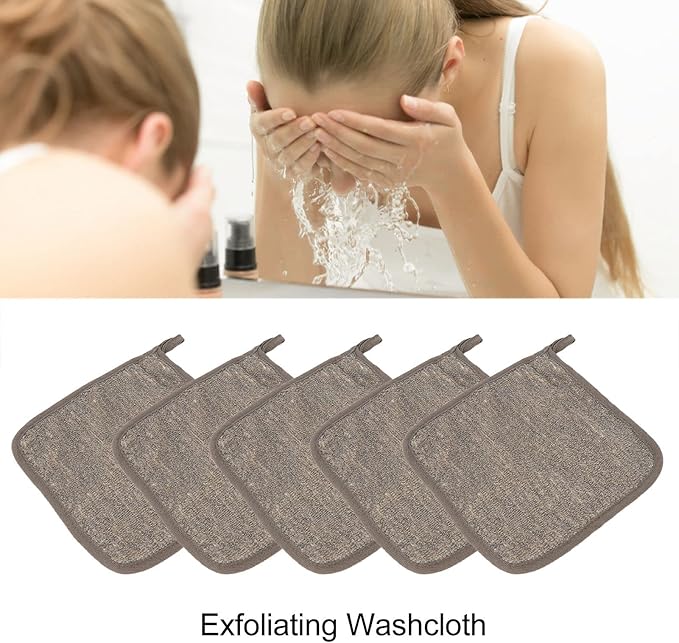 5PCS Exfoliating Washcloth for Face and Body, Dual Textured Wash Cloths for Showering, Travel Shower Rag Body Scrubber Face Wash Cloth for Women and Men (10.23 x 9.45inch)