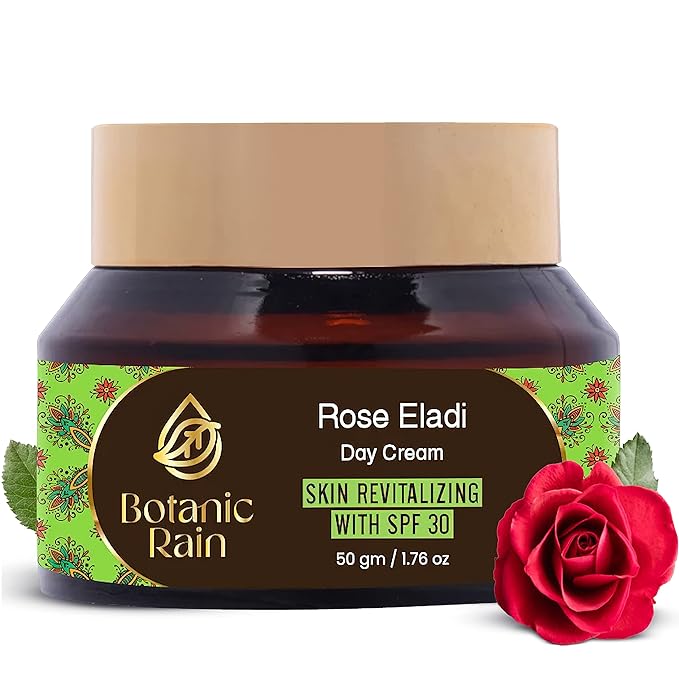Natural Face Moisturizer With SPF 30 With Rose And Eladi, Organic Sunscreen For Face, Ayurveda Products For Crepey Skin Repair, 1.76 fl oz (Pack of 1)