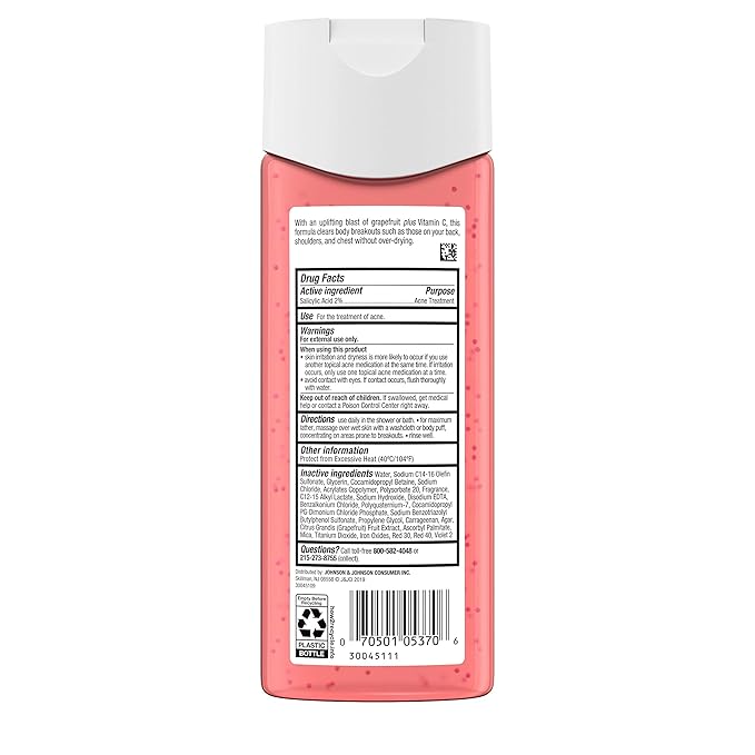 Neutrogena Body Clear Acne Body Wash Pink Grapefruit - Salicylic Acid Formula for Breakout Treatment, Exfoliating Cleanser for Clear Skin, 8.5 fl. oz. Bottle, 3-Pack