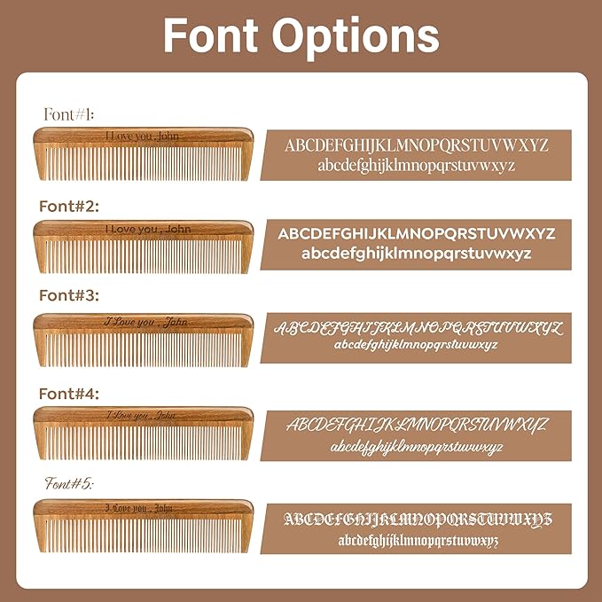 Onedor Wooden Comb, Personalized Custom Fine Tooth Combs for Men's Hair, Beard & Mustache, Anti-Static Sandalwood Comb, 100% Nature Handmade, Customized Gifts for Men - With Leather Case