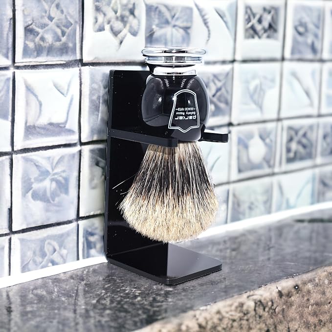 Parker Pure Badger Shaving Brush with Black & Chrome Handle + Stand | 22mm Knot for Cream or Soap | Handcrafted Wet Shaving Brush for Men | Premium Grooming Tool | Iconic Brand