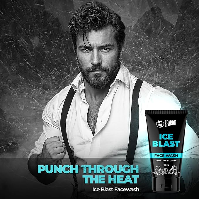 BEARDO Ice Blast Cooling Facewash for Men, 100 ml | INSTANT Icy freshness | Aloe Vera Face wash, Vitamin E & Menthol for cool lock technology | Refreshing & Hydrating facewash