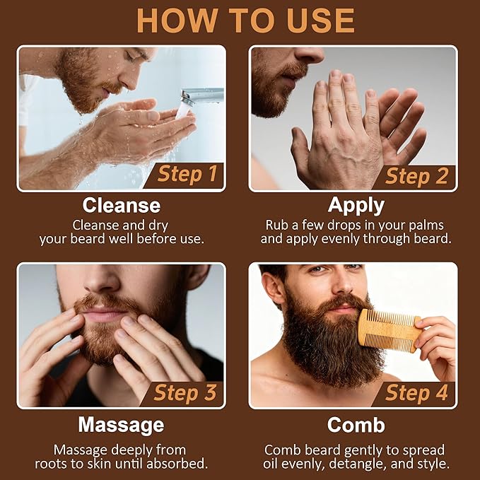 XIKEZAN 5 Pack Beard Oil Set w/Sandalwood, Orange, Vanilla, Cedarwood, Unscented for Beard Care, Moisturizing, Soften,Birthday Gifts for Men Him Dad Husband Christmas Gifts Stocking Stuffers