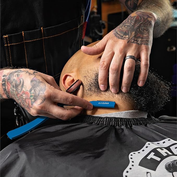 GRAVITY RAZORS Professional Straight Razor Kit – Ultra Exposure, Includes 10 Premium Blades, 2mm Exposed, Blue