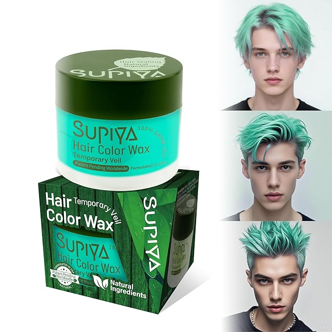 Temporary Hair Styling Color Wax, Green Hair Dye Color Wax Washable Natural Instant Hair Coloring Cream for DIY Hairstyle for Kids Men Women(Color #24W)