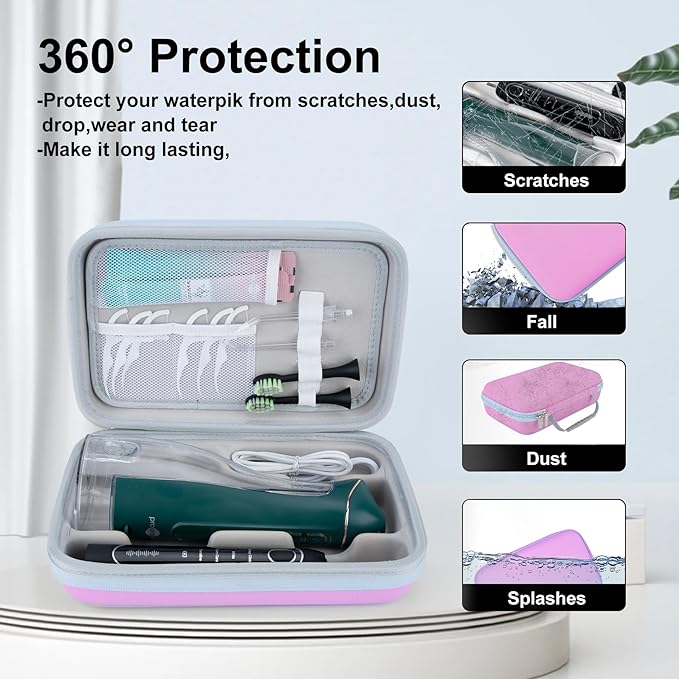 SMYV Water Flosser Travel Case, Portable Dental Oral Irrigator Travel Organizer, Hard Eva Storage Bag for Flosser, Electric Toothbrush, Toothpaset and Irrigator Accessories (Case Only) - Pink