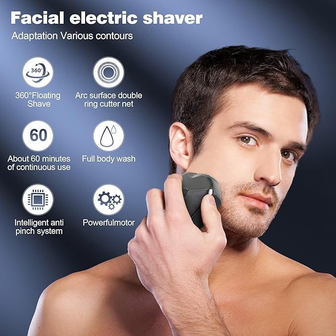 Mini Electric Foil Shavers for Men, Portable Electric Razor, Face Shaver with IPX7 Waterproof, Type C Fast Rechargeable (Silver)