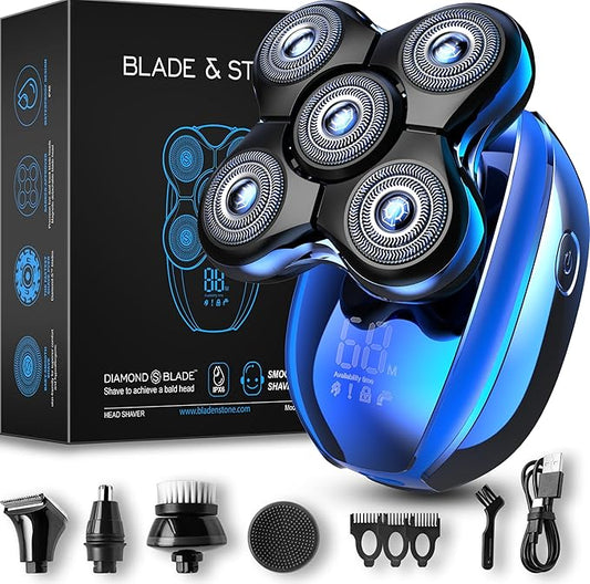 Blade & Stone® Head Shaver for Men HS505-BB | Diamond-S-Blade® | MIMO Net Technology for Superior Skin Comfort | 8500 RPM Durable Motor, USB-C Rechargeable - Big Blue