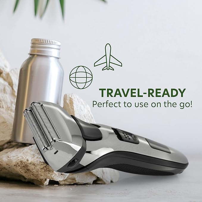 ChargeWorx Groom Essentials Dual-Foil Rechargeable Electric Shaver, Cordless, Ergonomic Electric Razor with Pop-Up Beard and Mustache Trimmer for Travel, LED Battery Indicator, Includes Cleaning Brush