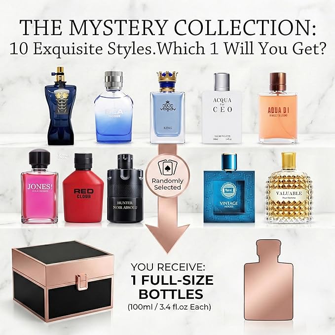 Hybrid & Company Men's Cologne Mystery Box 1Pc, Surprise Blind Box Random Scent, Extended Wear Fragrance Eau de Parfum Cologne Gift Set for Men, 3.4 Fl Oz Each