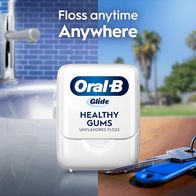 Oral-B Glide Healthy Gums Unflavored Dental Floss, Smooth, Strong, Shred Resistant, Value 2 Pack (50m Each)