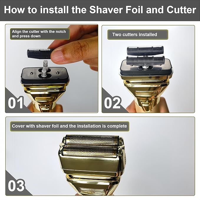 Shaver Replacement Foil and Cutter，Compatible with BaBylissPRO FXONE Double Foil Stick Shaver,Gold