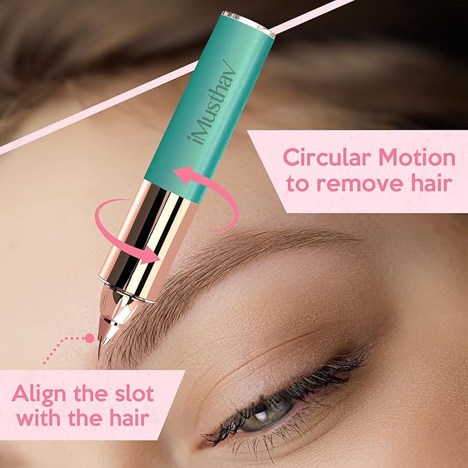 Eyebrow Hair Remover for Women | 18K Gold-Plated Head | 360° LED Light Portable Painless Epilator