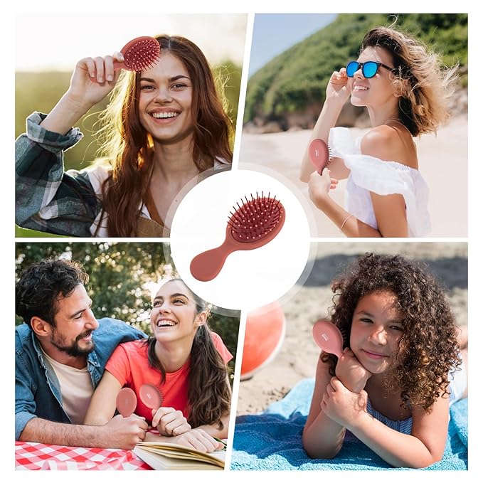 RHOS Mini Hair Brush for Women,Men and Kids-Travel Size Hair Brush for Purse,Pocket,backpack-Small Cushion Paddle Brush with Soft Bristles-Mini Detangler Brush for All Hair Types(1 Pack-Red)