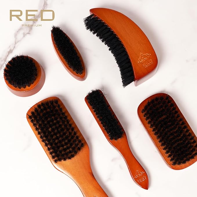 Red by Kiss Beard Brush with 100% Natural Boar Bristles for Men, Premium Wooden Brush, Beards Mustaches Grooming Shaving Comb, Tame and Soften Facial Hair (Club)