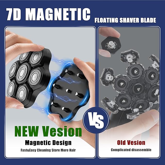 Universal Replacement Heads for Blade,Replacement Blades Compatible with Most Major Head Shaver Brands, Easy-to-Install Electric Razor Shaver Heads for Bald Men. (7 Black Magnetic)