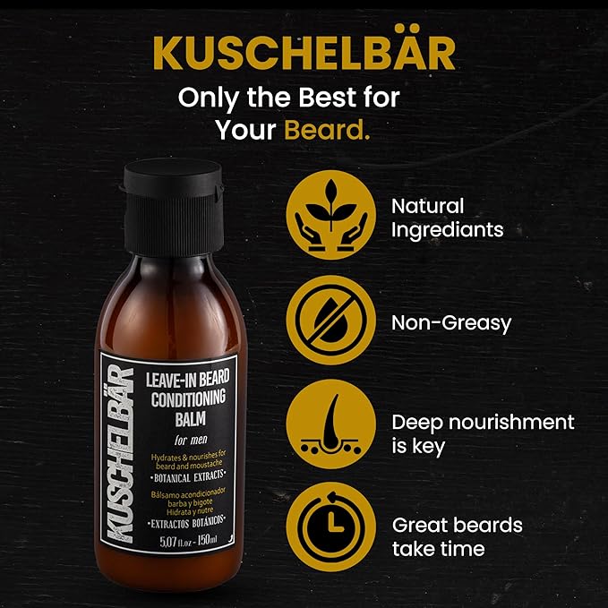 KUSCHELBAR Leave-In Conditioner Beard Balm | Beard Cream for Beard Growth | Cotton & Thyme Extracts | Deep Moisture, Nourishment & Frizz Control | Leave-In, Non-Greasy, Lightweight l 3,38 fl.oz