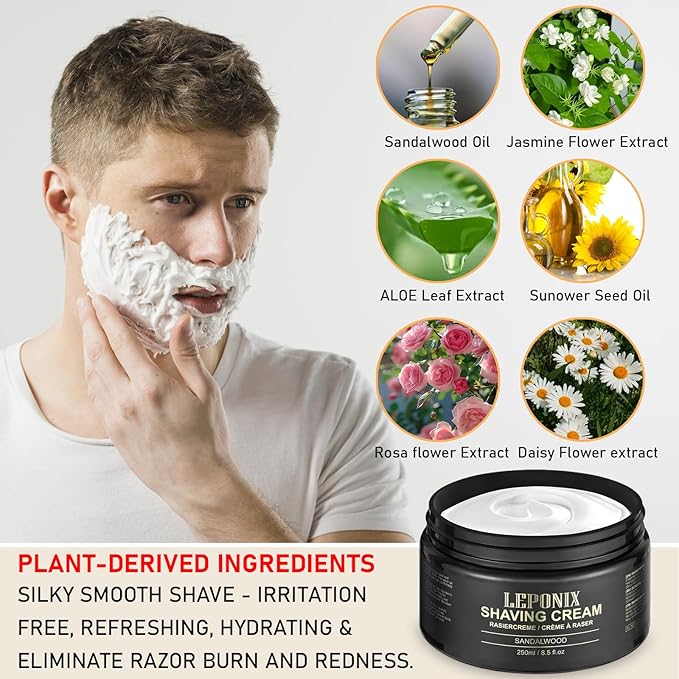 Shaving Cream Mens – 8.5oz Extra Large Shave Cream - Rich Lather Prevents Razor Burn & Irritation, Moisturizes Dry Skin - Gentle Formula for Seniors - Secret Santa Gifts