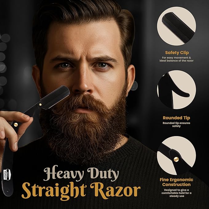 Utopia Care Professional Straight Razor for Men, Barber Straight Edge Razor Safety with 100 Pack Blades, Black