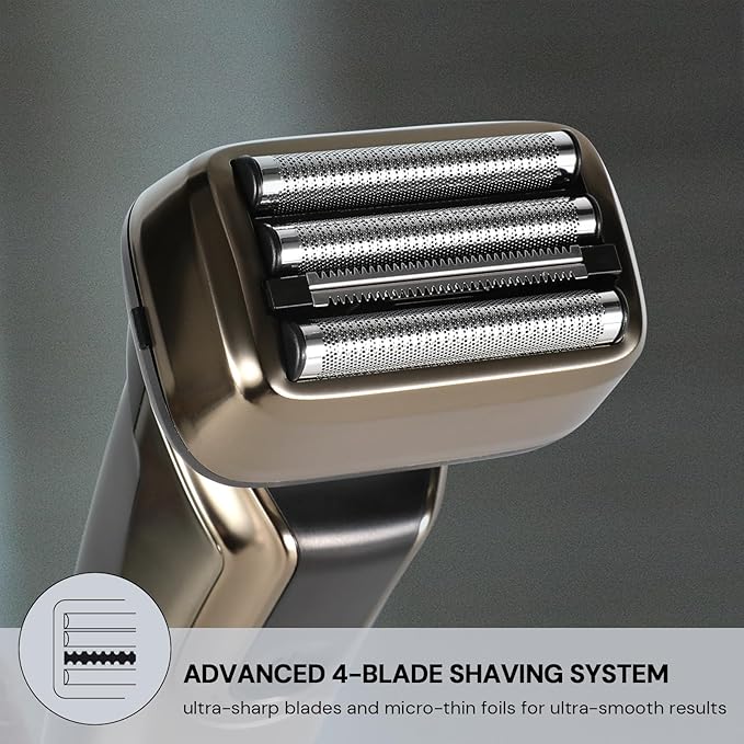 YHC Electric Razor for Men - 4-Blade Electric Foil Shaver with Pop-Up Trimmer, Waterproof, Wet & Dry Use, Cordless & Rechargeable