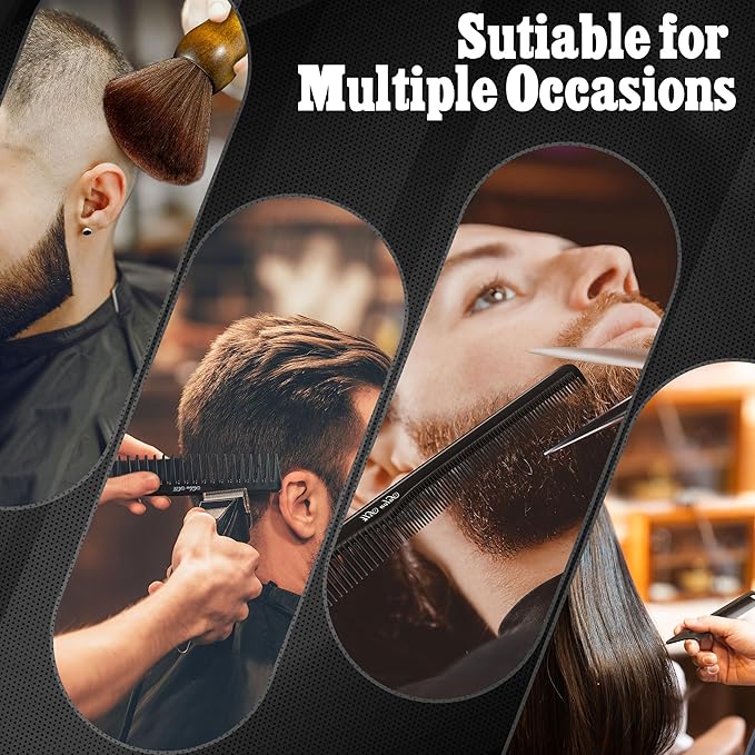 SALONSILK 13PCS Hair Cutting Shaving Brush and Comb Set, Professional Barber Combs for Hair Stylist, Premium Grade Barber Brush Neck Duster, Fading Comb Barber Clipper Comb