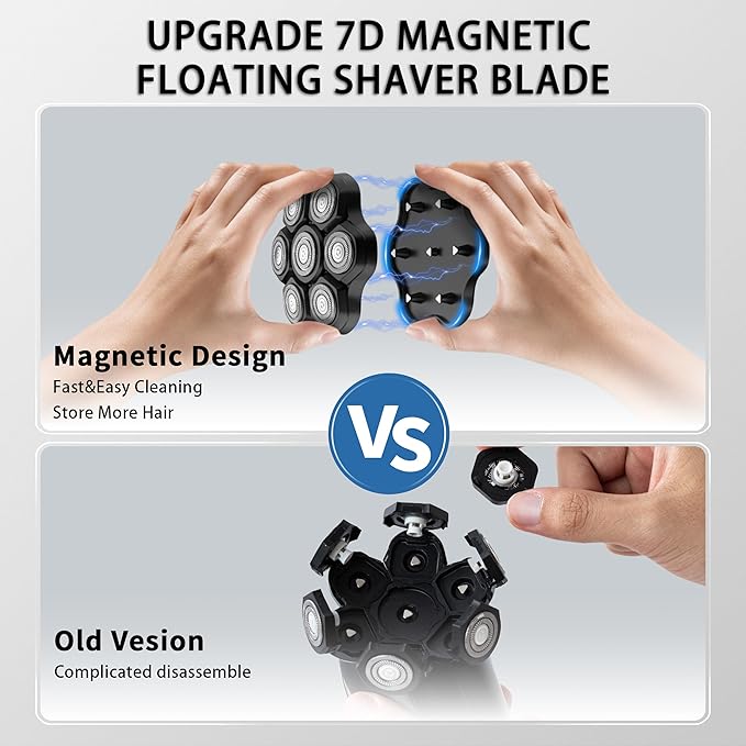 Magnetic Head Shaver Replacement Heads 7 Double Ring Waterproof Rotary Razor Blades for Bald Men Compatible with freebird wyklaus shpavver & Other Brands(blackm7)