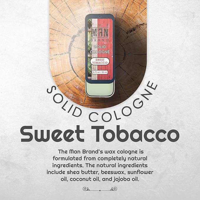 Sweet Tobcacco Solid Cologne, Men's Sweet Tobacco Perfume Balm in Vintage Slide Tin, (0.75 Ounce)