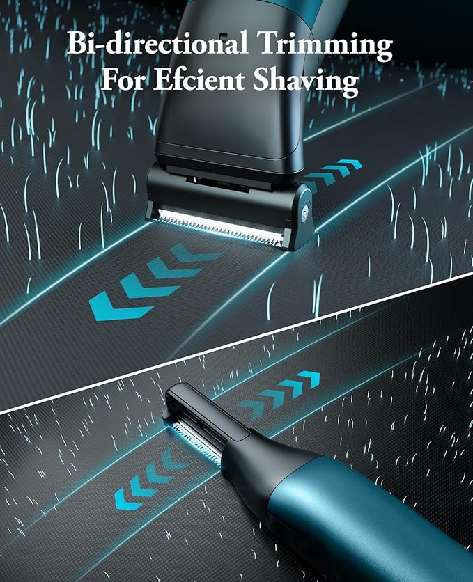 Body Hair Trimmer for Men - 2 in 1 Dual-Head Electric Shaver & Groomer, Ball Shaver with 30° Rotating Blade Adjustable Comb Mens Electric Razor IPX6 Wet & Dry for Face Groin Pubic Hair Trimmer Green
