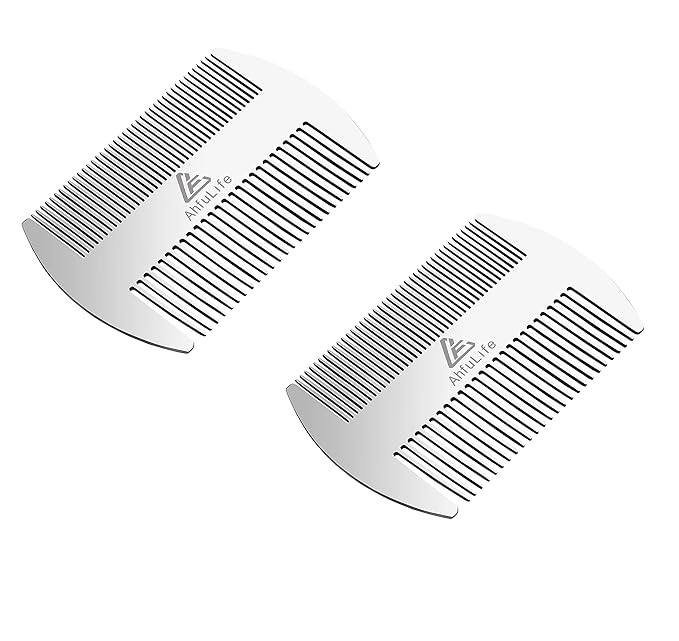 AhfuLife Stainless Steel Metal Hair&Beard Comb - Anti-Static Dual Action Beard Comb - Credit Card Size Combs Perfect for Wallet and Pocket - Presented in Gift Box - 2 Pcs