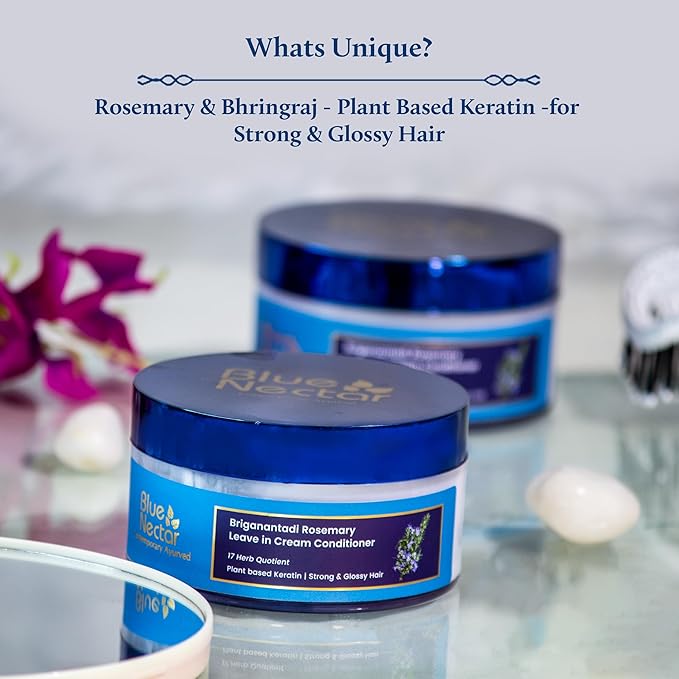 Blue Nectar Rosemary Leave in Conditioner for Wavy, Curly & Dry Hair | Hair Growth With Natural Keratin for Women & Men | Paraben Sulfate Free | (16 Herbs, 7Oz)