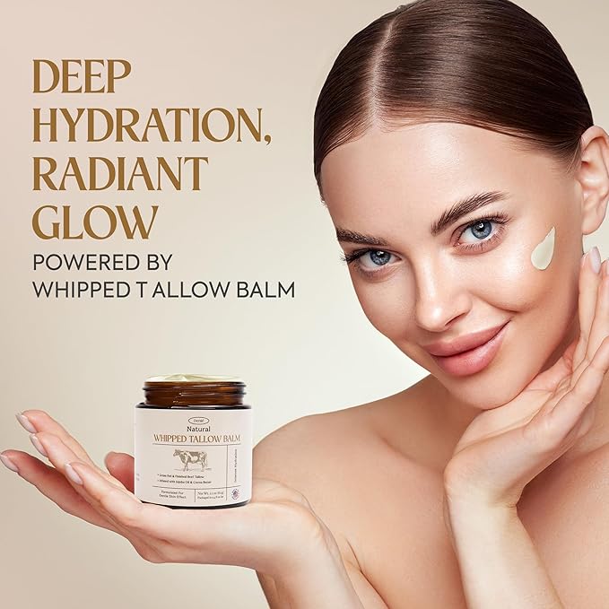 Dersie Beef Tallow for Skin: 100% Grass-Fed Whipped Tallow Balm for Deep Hydration & Soothing – Suitable for Dry, Sensitive & Mature Skin, Safe for Kids & Babies (Made in USA)